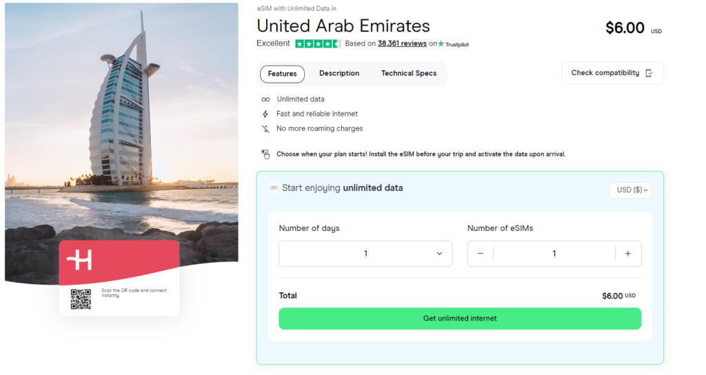 Unlimited data eSIM for Dubai