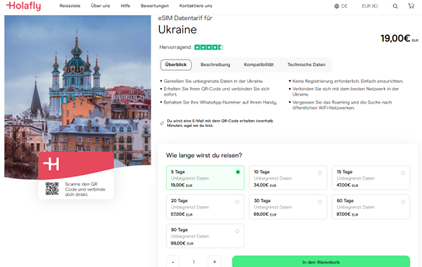 webseite Ukraine kaufen Holafly eSIM