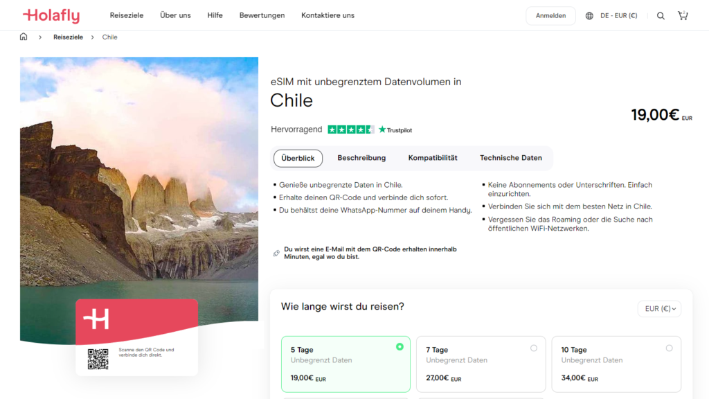 eSIM Holafly Chile kaufen Online Shop
