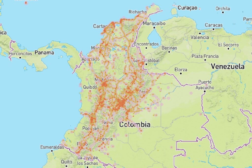 Abdeckungskarte Kolumbien Holafly eSIM kaufen WLAN Router