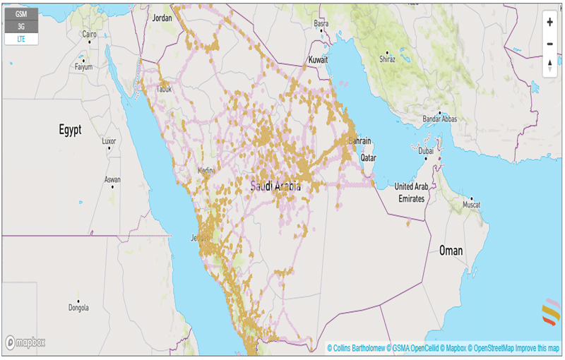 Abdeckungskarte Saudi Arabien kaufen Holafly eSIM WLAN Router