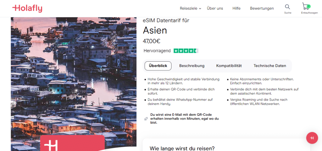 Asien kaufen Holafly eSIM Webseite