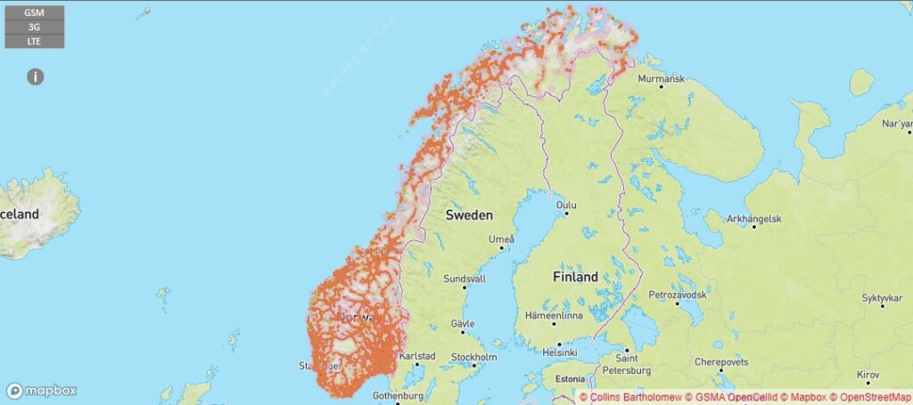 Abdeckungskarte Norwegen Holafly