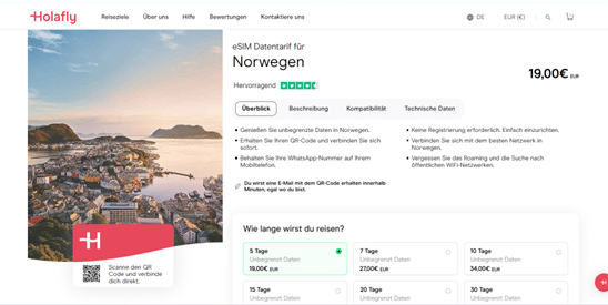 Webseite Holafly Norwegen