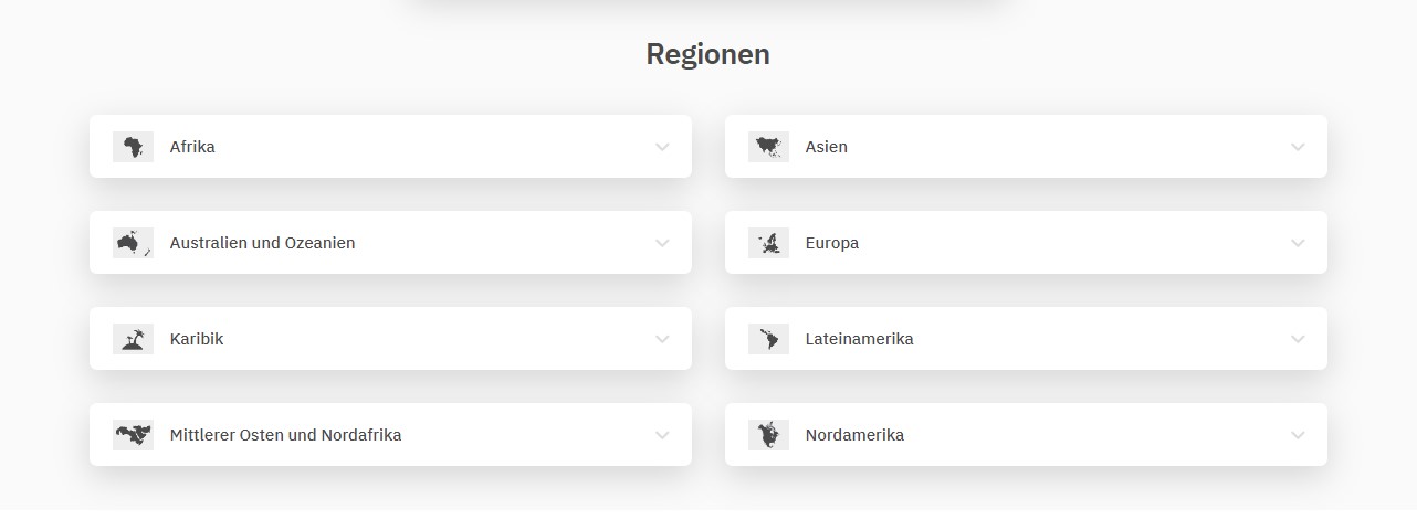 Die verschiedenen regionalen eSIM-Karten, die von Airalo angeboten werden.