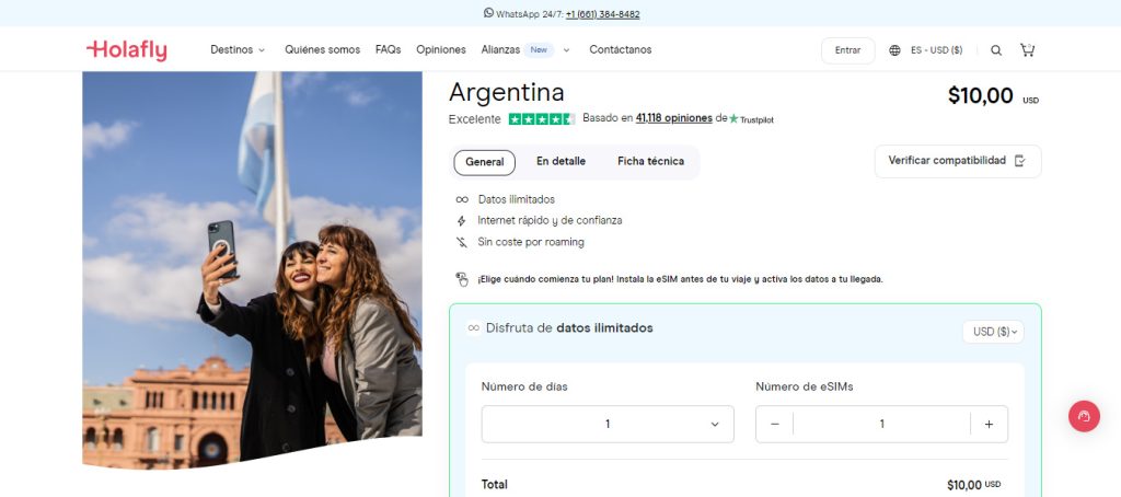 eSIM para Argentina en la tienda virtual de Holafly