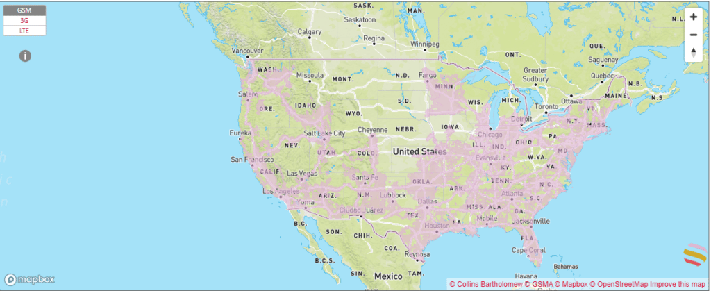 Mapa de cobertura red móvil T-Mobile en Estados Unidos