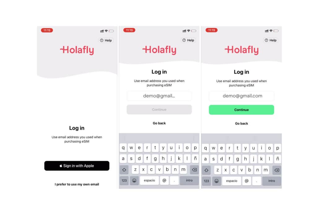 Iniciar sesión App Holafly