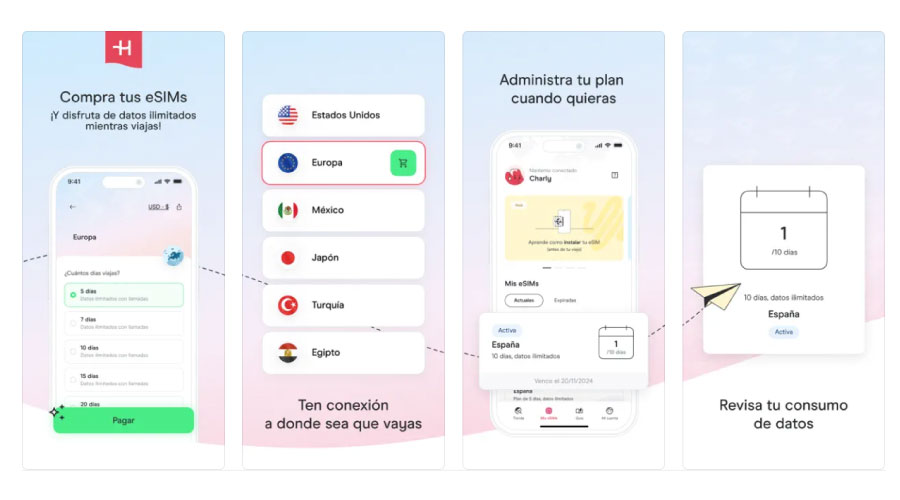 App esim internacional de Holafly para viajar con datos móviles