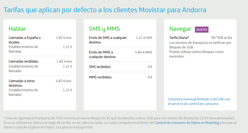 Tarifas especiales de Movistar España para el roaming en Andorra 