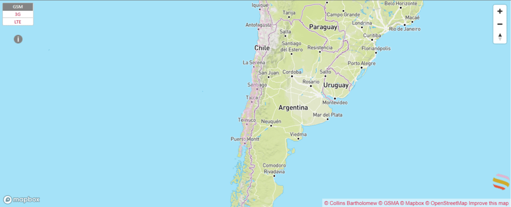 Mapa de cobertura red móvil ENTEL en Chile