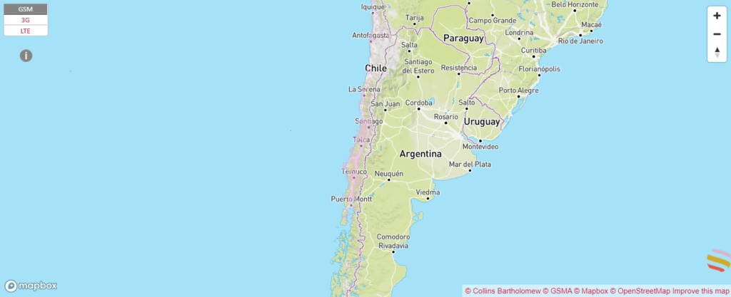 Mapa de cobertura red móvil ENTEL en Chile