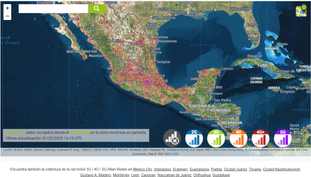 Mapa de cobertura móvil Telcel México