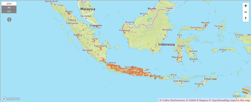 Mapa de Cobertura eSIM Indonesia