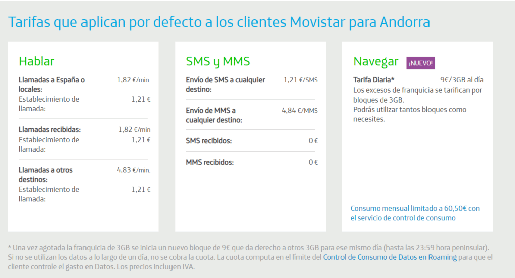 Tarifas del roaming Movistar en Andorra