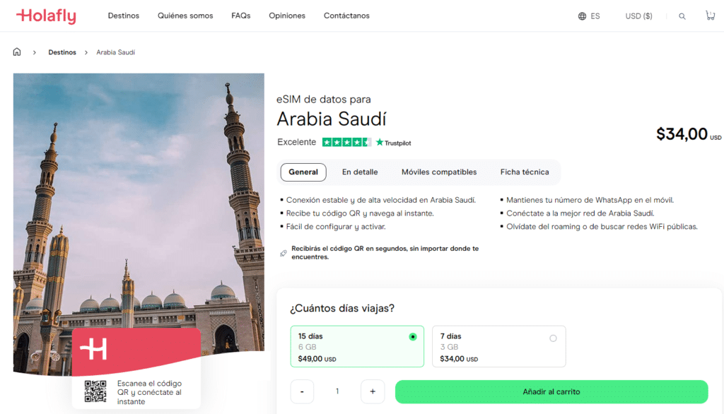 Planes y tarifas de Holafly para tener internet en Arabia Saudí