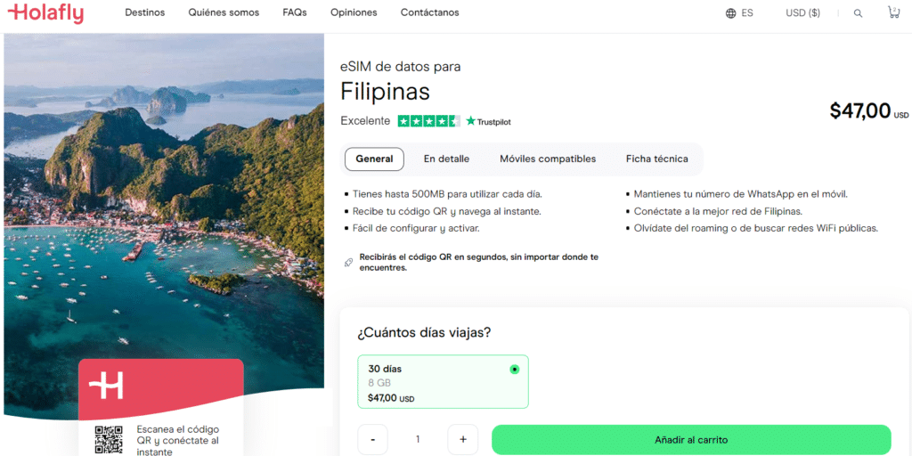En la Tienda Virtual de Holafly encuentras una Tarjeta SIM Virtual o eSIM de datos para Filipinas