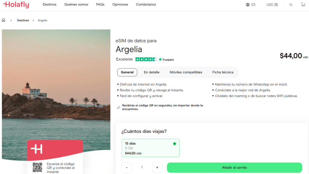 Tienda virtual de Holafly, tarjeta eSIM para Argelia