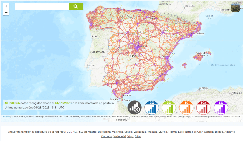 Mapa red móvil de Vodafone en España