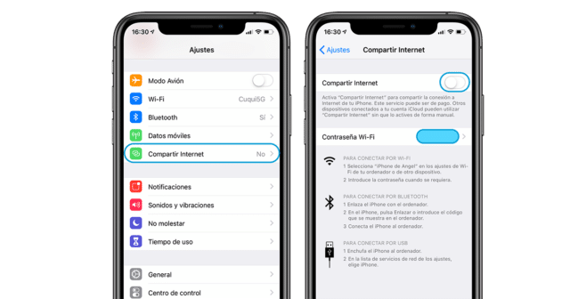 Utilizar el USB para compartir datos en iPhone