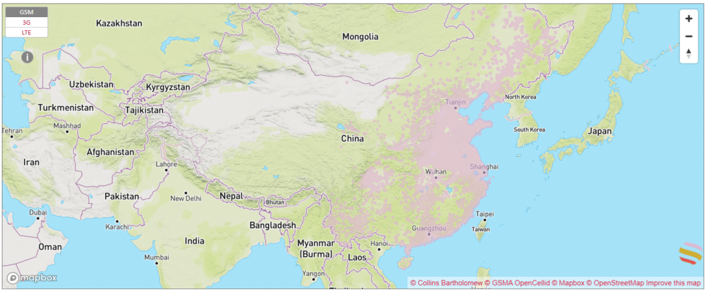 Mapa de cobertura red móvil de China Mobile