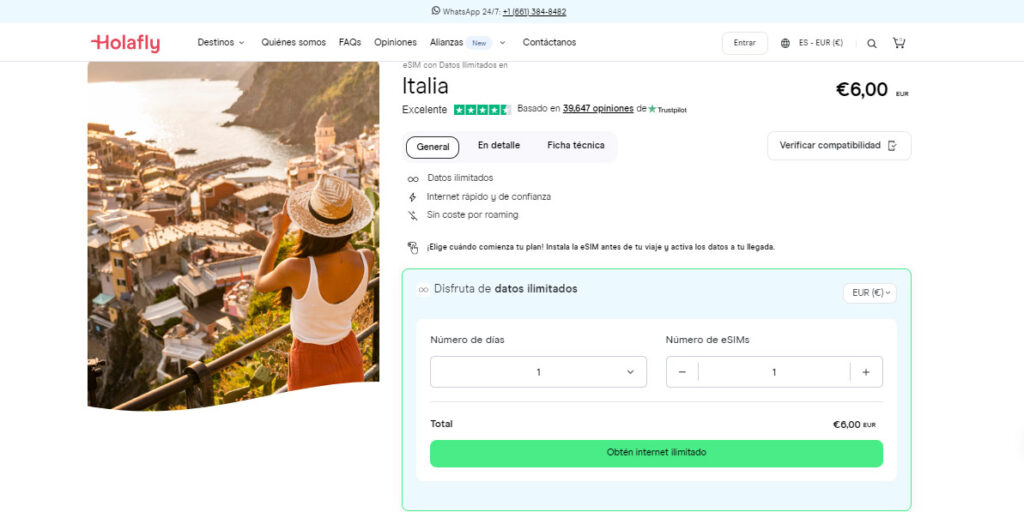 Precio chip virtual para Italia de Holafly