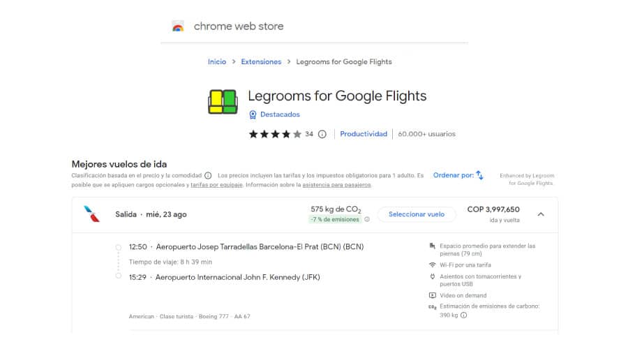Ejemplo de cómo mejorar búsqueda en Google Flights