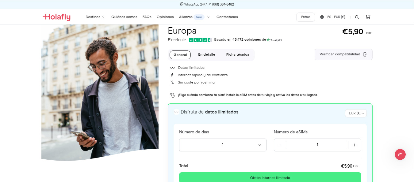 Comprar eSIM Europa tienda virtual Holafly