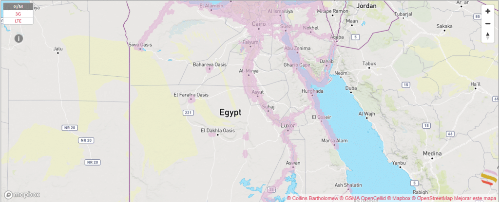 Mapa de cobertura red móvil Vodafone Egipto