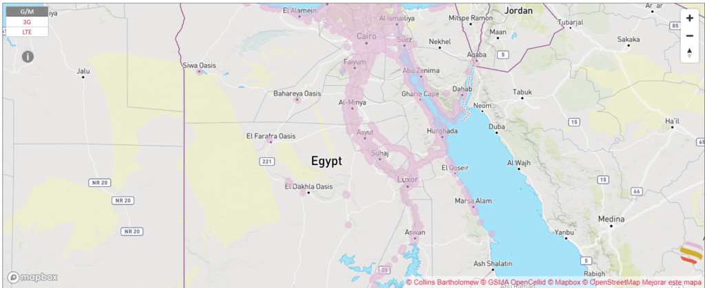 Mapa de cobertura red móvil Etisalat