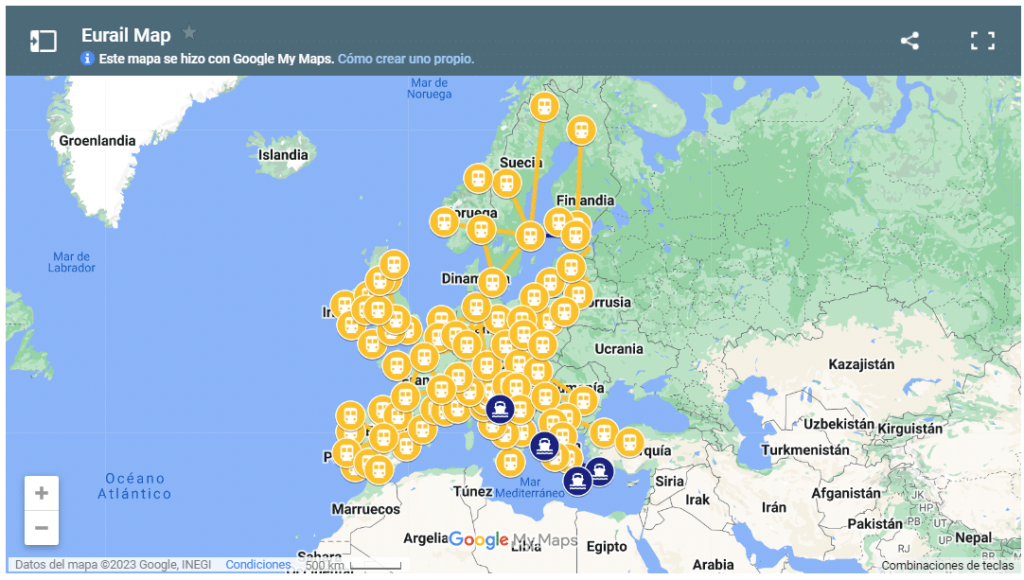 Mapa ferroviario de Eurail 2024