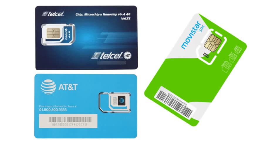 Tarjetas SIM de AT&T, Movistar y Telcel en México