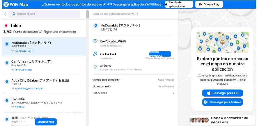 WiFi Map para encontrar puntos de WiFi gratis en Japón