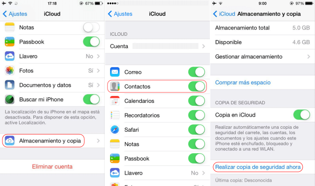 Copia de seguridad de contactos en iCloud