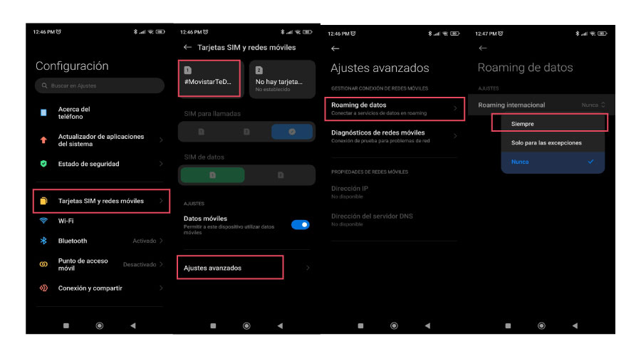 Pasos para activar el roaming de datos en Android