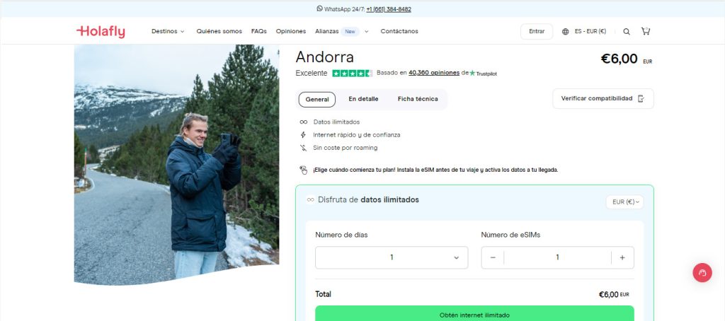 Compra en línea la eSIM para Andorra de Holafly