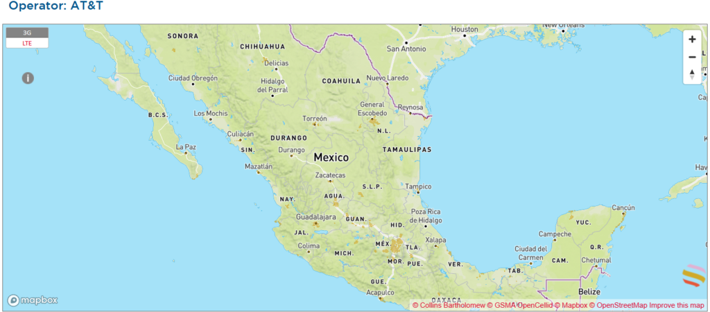 Mapa de la red móvil de ATT México