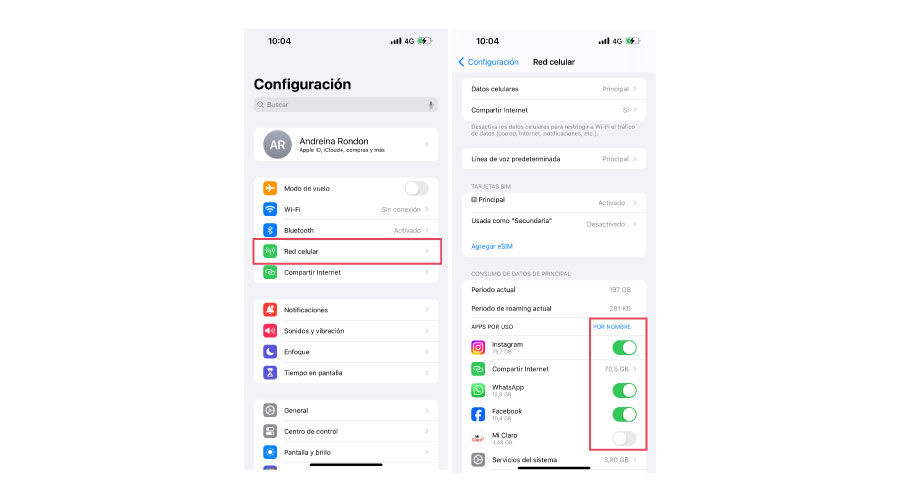 En iPhone puedes establecer el consumo principal de datos