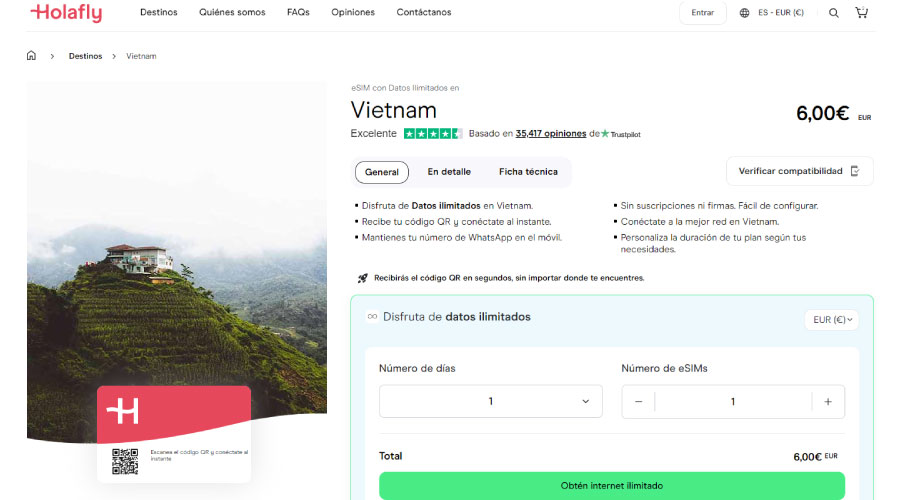 Planes eSIM con datos ilimitados para Vietnam