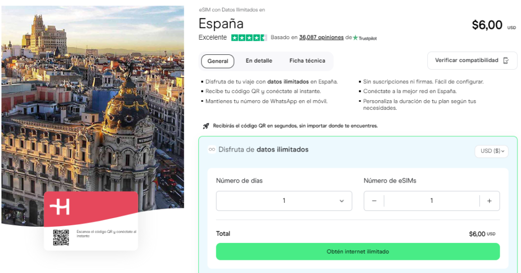 eSIM para España con datos ilimitados de Holafly