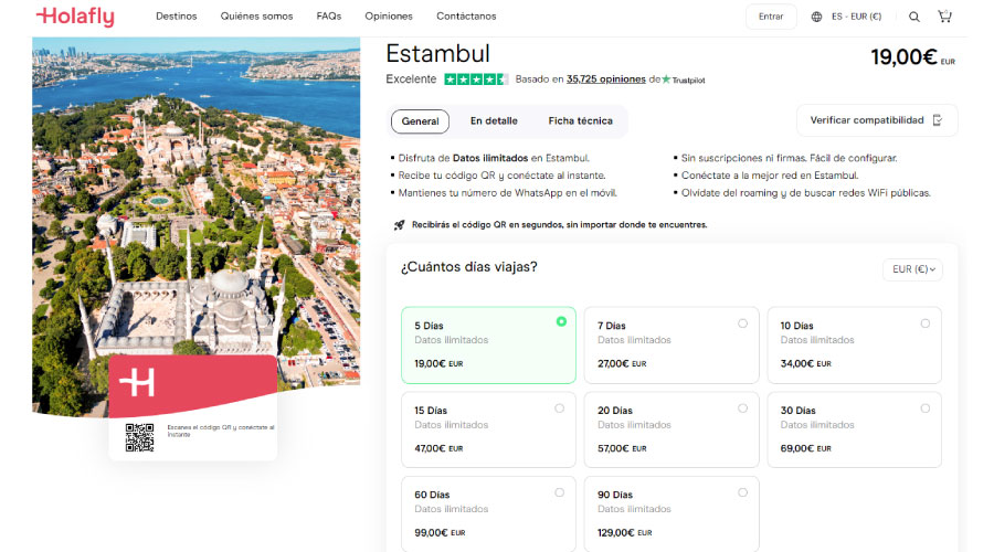 Planes eSIM con datos ilimitados para Estambul de Holafly