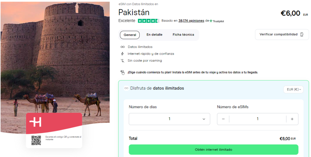 eSIM Pakistán datos ilimitados