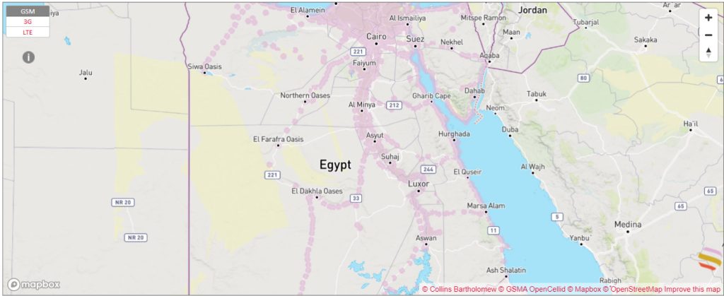 Mapa de cobertura de Orange Egipto