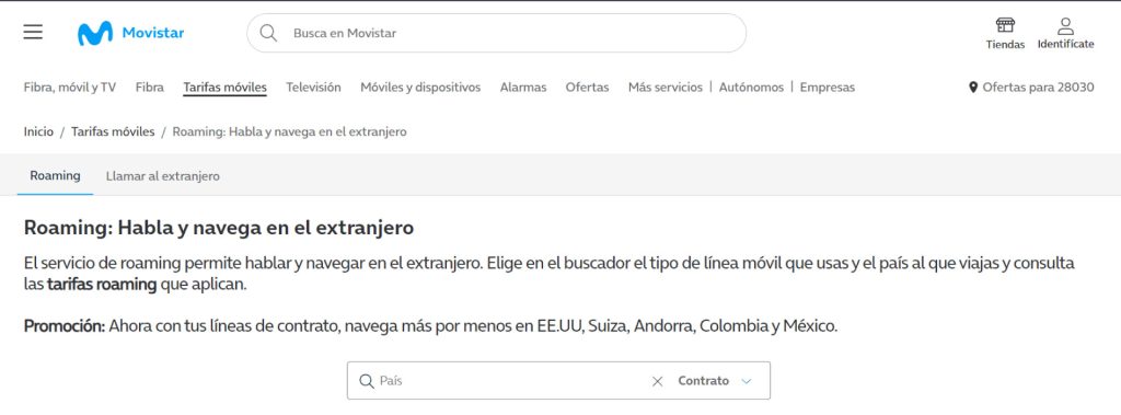 Calculadora de precios para activar la itinerancia con Movistar