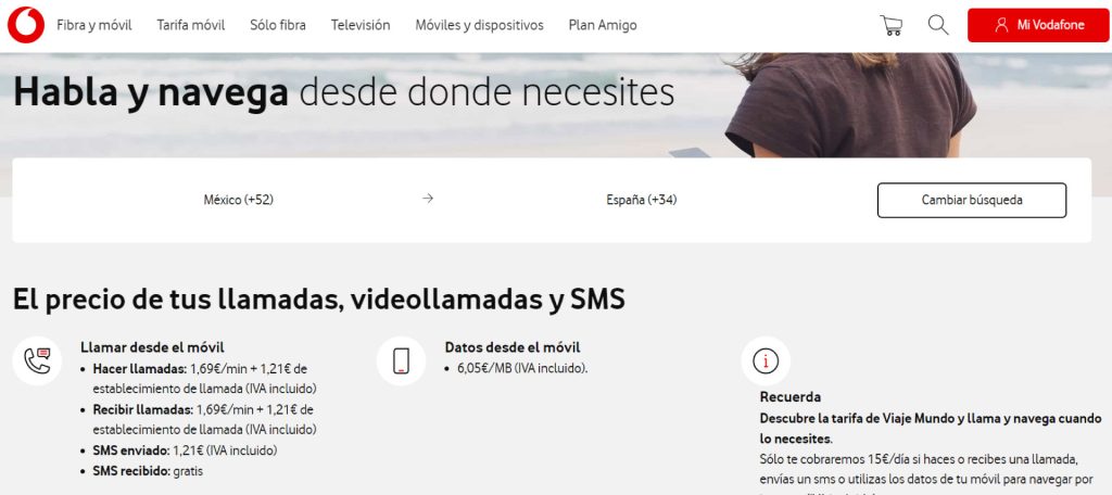 Calculadora de itinerancia de Vodafone