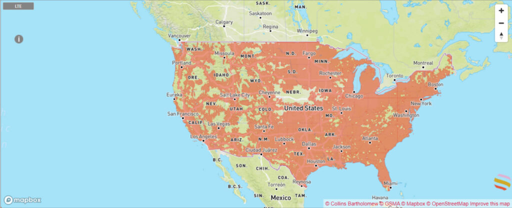 Mapa de cobertura red móvil T-Mobile Estados Unidos
