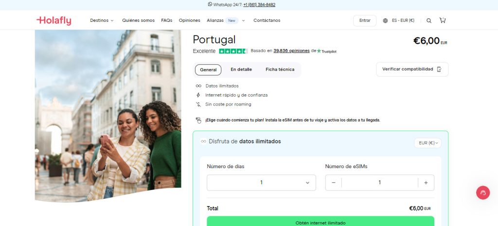 Compra la eSIM de Holafly para tener internet en Portugal 