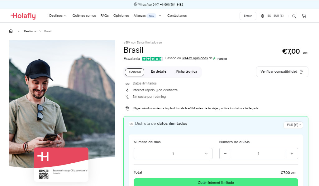 Chip virtual para Brasil en tienda virtual de Holafly