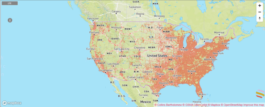 Mapa de cobertura red móvil ATT Estados Unidos