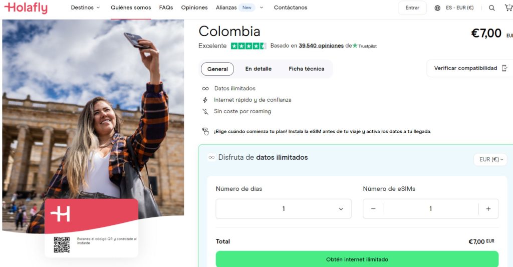 Planes y tarifas de Holafly para Colombia